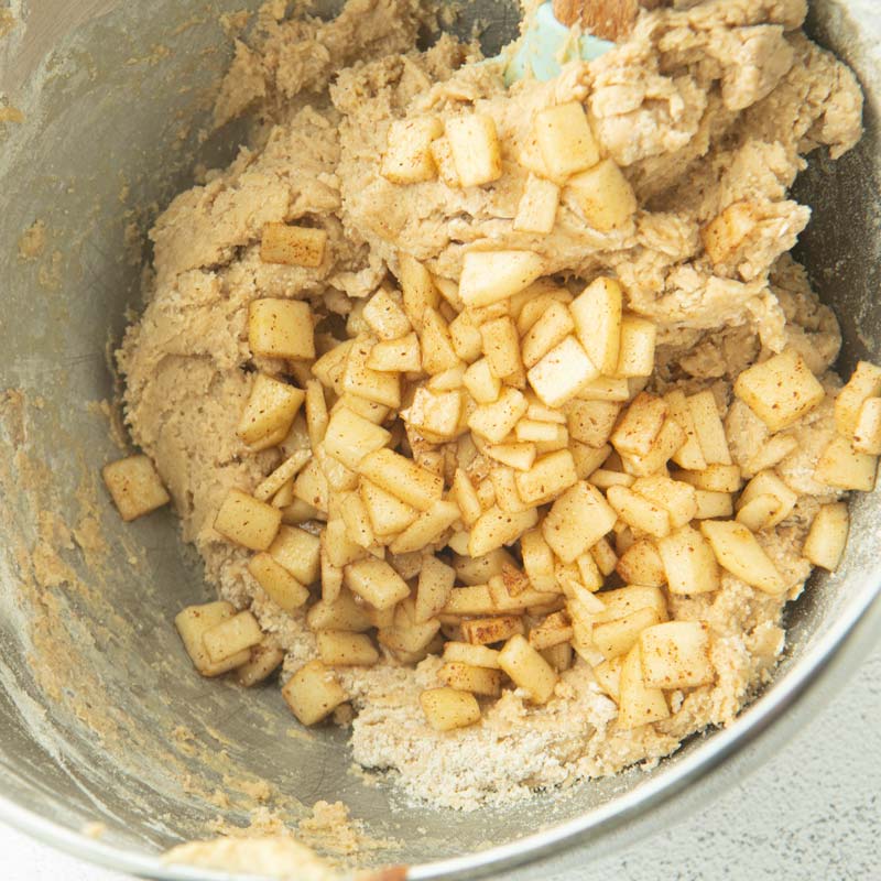 adding apples to caramel apple cookie dough