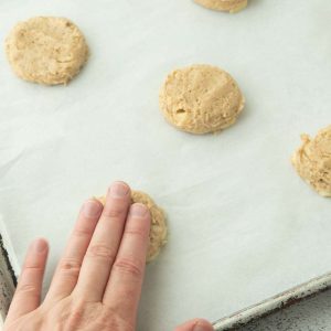 flattening tops of caramel apple cookie dough balls