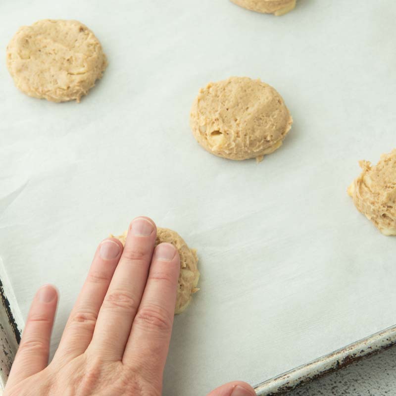 flattening tops of caramel apple cookie dough balls