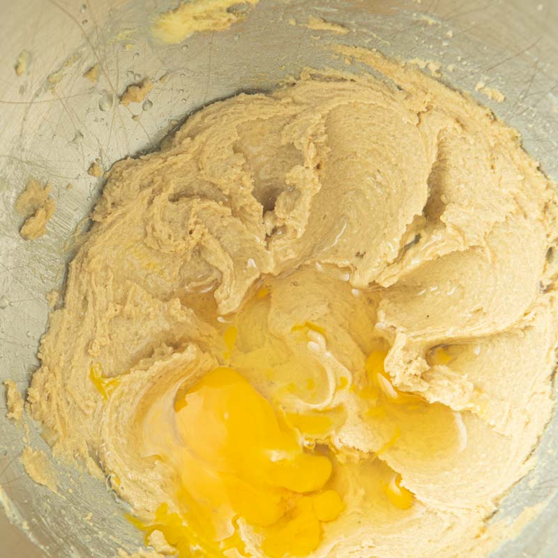 egg and whiskey added to butter and sugar