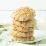 caramel apple cookies stacked on plate