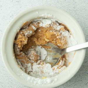 mixing peanut butter filling ingredients