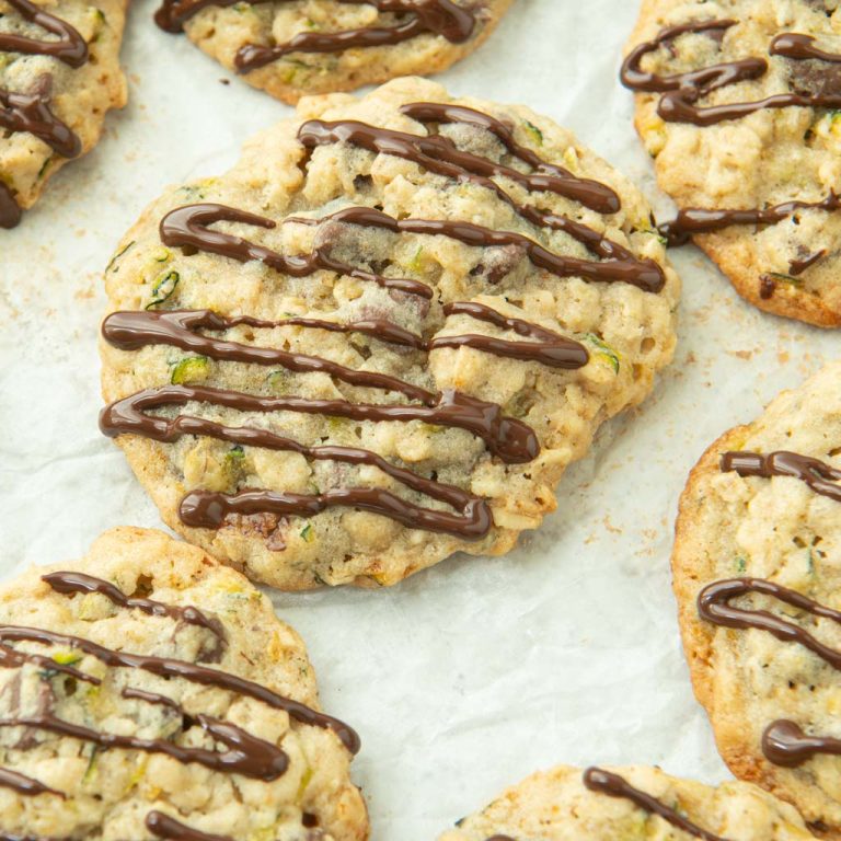 zucchini cookies drizzled with chocolate