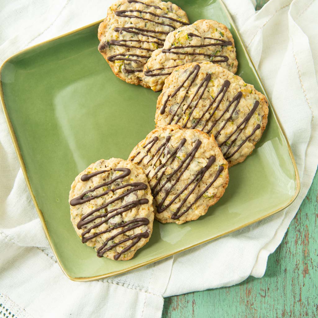 zucchini cookies drizzled with chocolate
