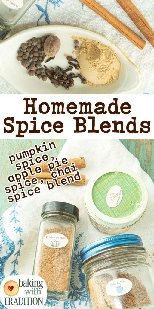 pumpkin pie spice ingredients and jar and homemade spice blends with text overlay
