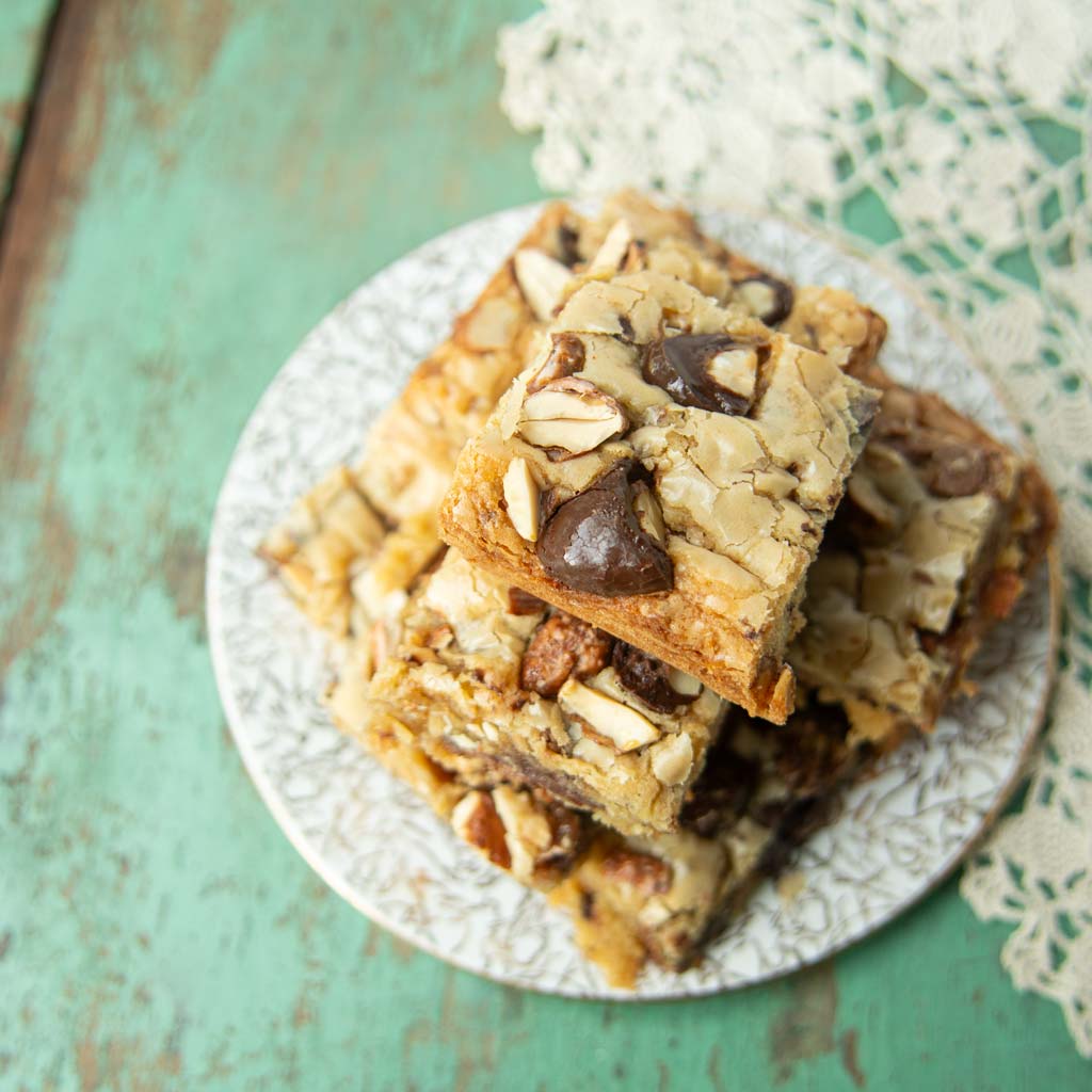 stack of kitchen sink blondies on plate