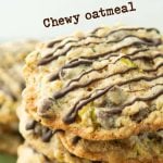 stack of zucchini cookies drizzled with chocolate with text overlay