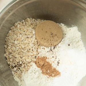 oats, brown sugar, spices and flour in bowl