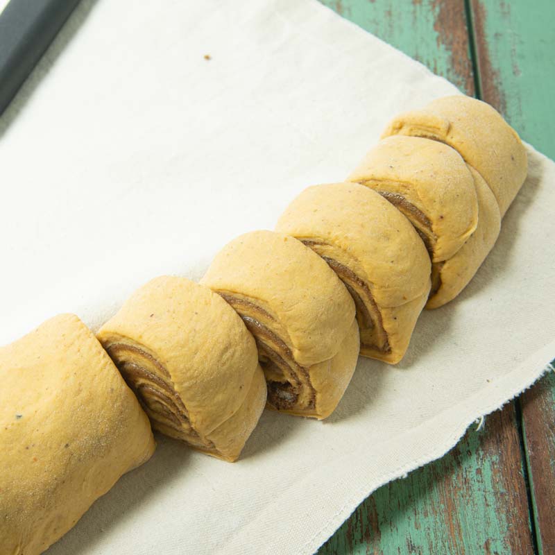 cut pumpkin cinnamon rolls