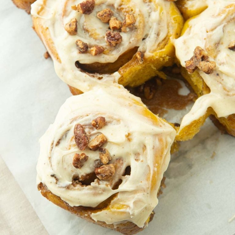 closeup of pumpkin cinnamon rolls