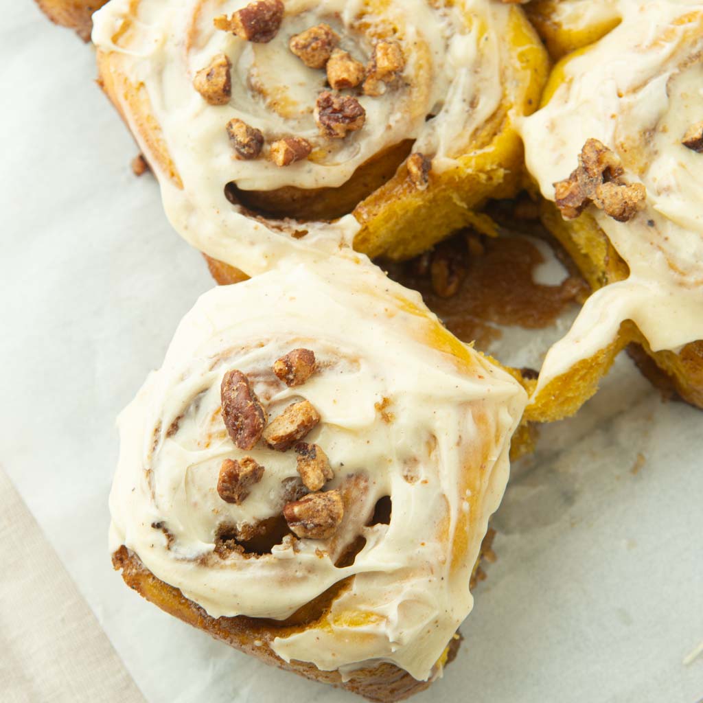 closeup of pumpkin cinnamon rolls