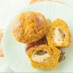cross section of pumpkin muffins on plate