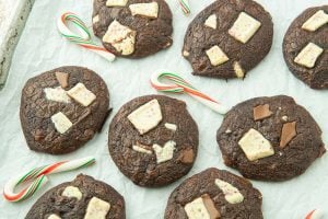 peppermint bark brownie cookies with mini candy candes