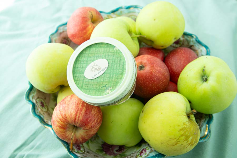variety of apples in bowl with apple pie spice
