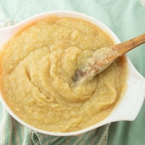 homemade applesauce in bowl with spoon