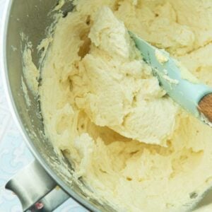 eggs added to butter and sugar, beaten