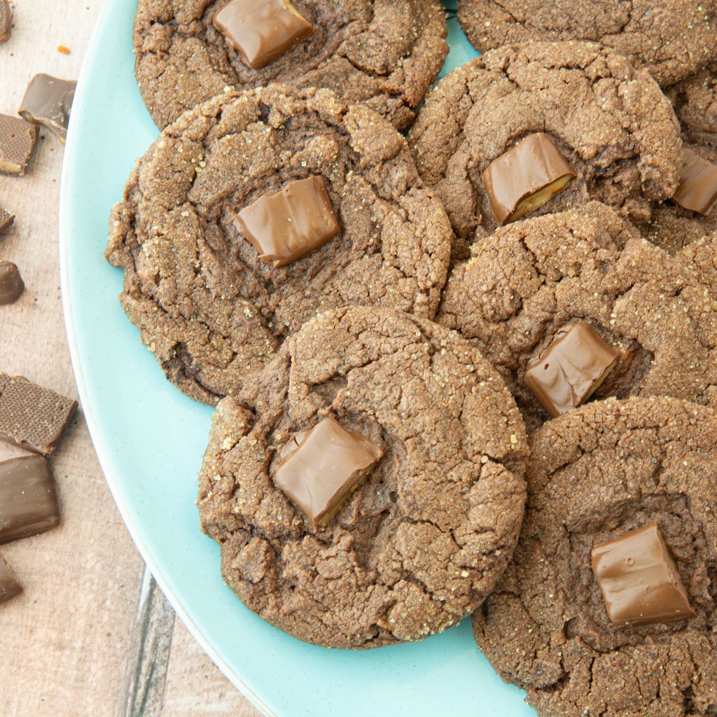 Heath bar chocolate cookies on plate