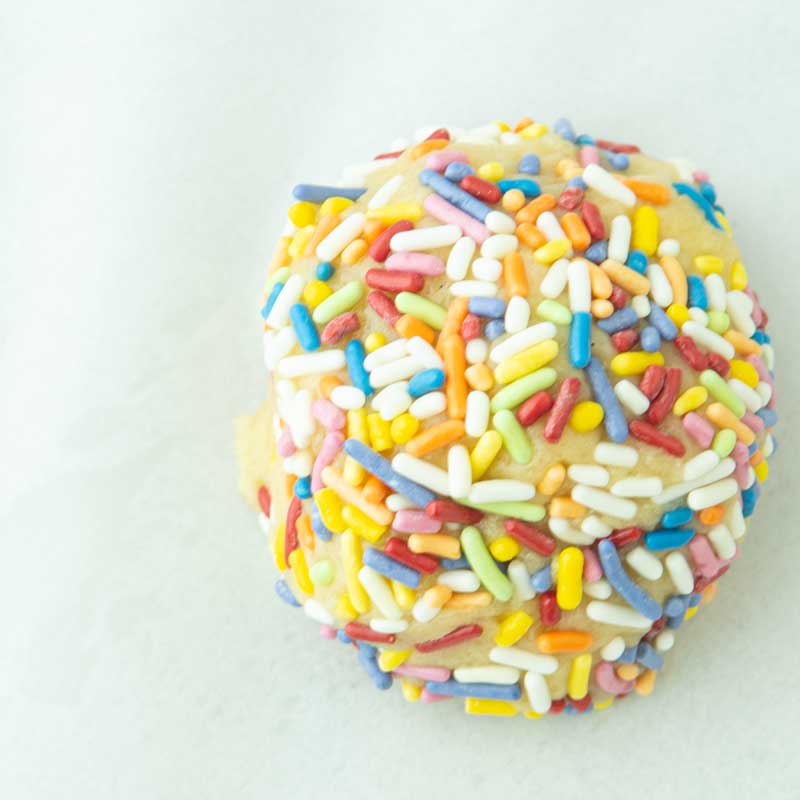 closeup of confetti cookie dough ball