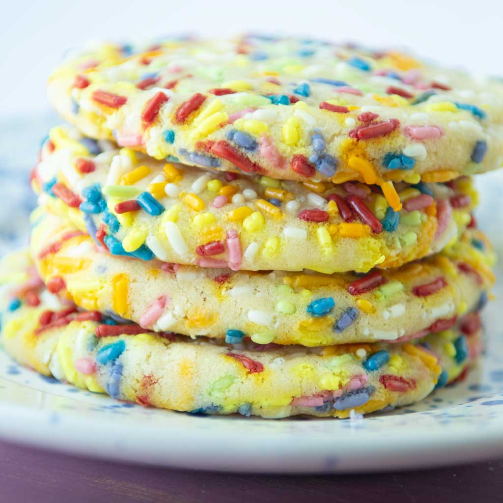 stack of confetti sugar cookies