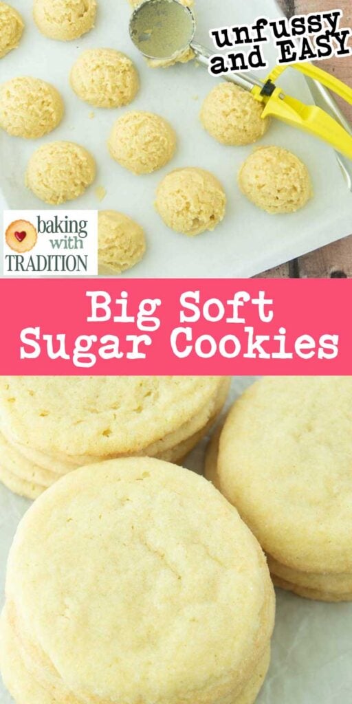 scooping cookies with cookie scoop and closeup of stacks of cookies with text overlay