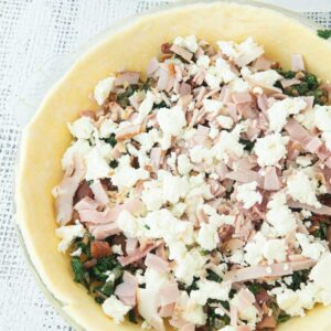 ham, spinach, bacon, and feta in pie crust