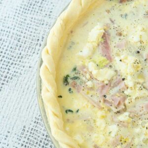 braided edge of pie crust on quiche