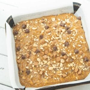peanut butter blondies batter in pan