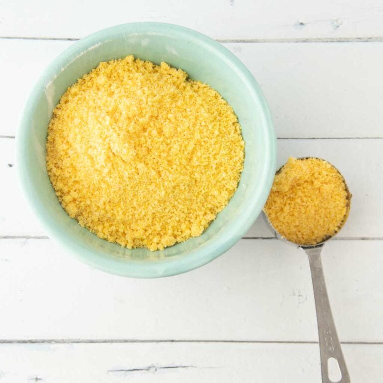 homemade jiffy cornbread mix in bowl and measuring cup