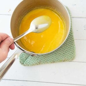 cooked lemon filling barely coating the back of a spoon