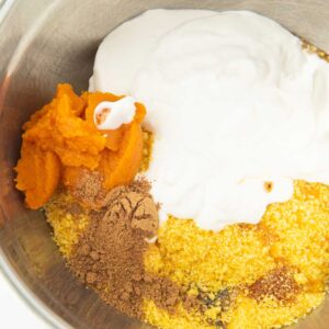 ingredients for vegan cornbread in bowl