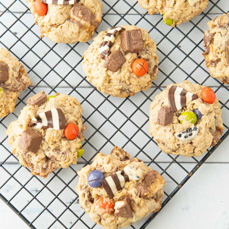 monster cookies on wire rack