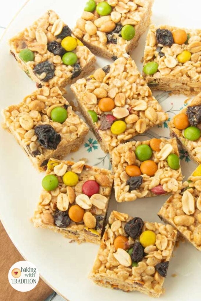Plate of peanut butter rice krispie treats
