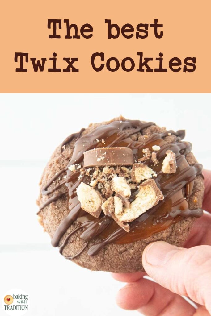 hand holding a twix cookie, text overlay