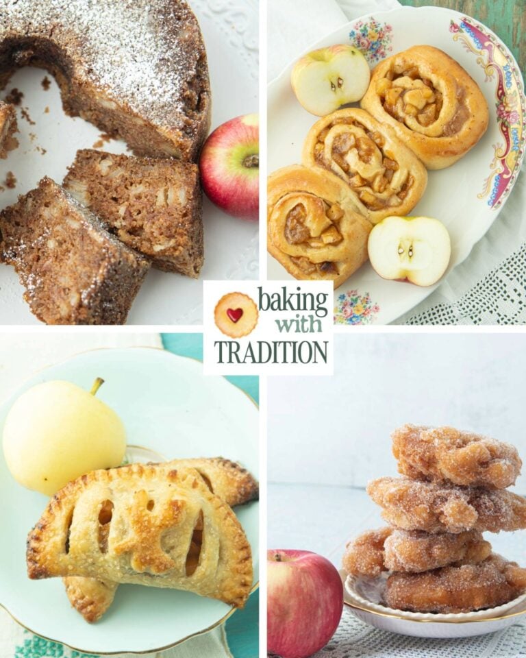 apple cake, apple pie cinnamon rolls, apple hand pies, and apple fritters