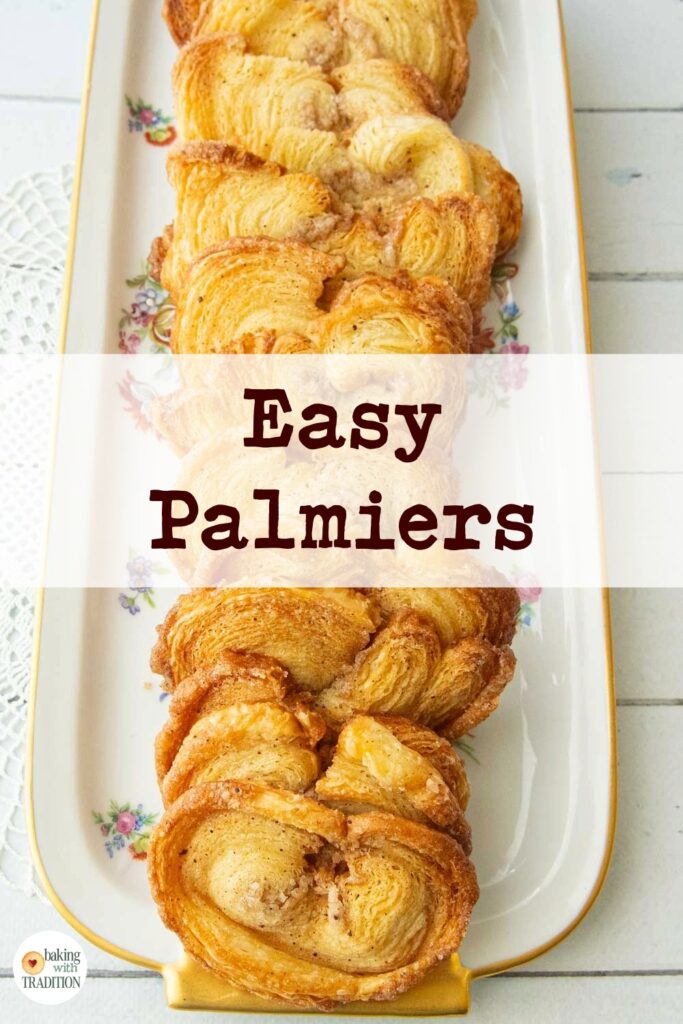 stacked baked palmiers, text overlay