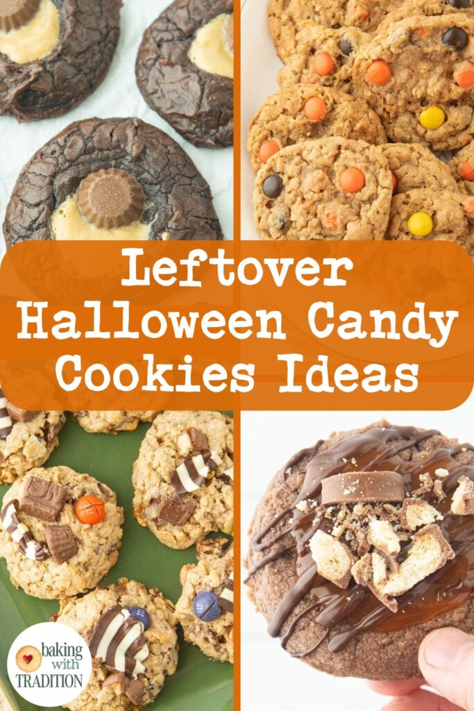 Reese's brownie cookies, Reese's Pieces Peanut Butter Cookies, Twix Cookies and Monster Cookies, text overlay