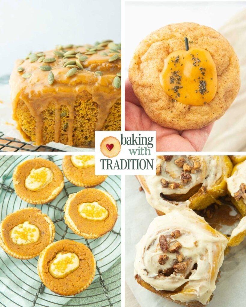 pumpkin bread, pumpkin snickerdoodle, mini pumpkin pies, and chai pumpkin cinnamon rolls