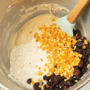 mixing dough for cranberry cookies