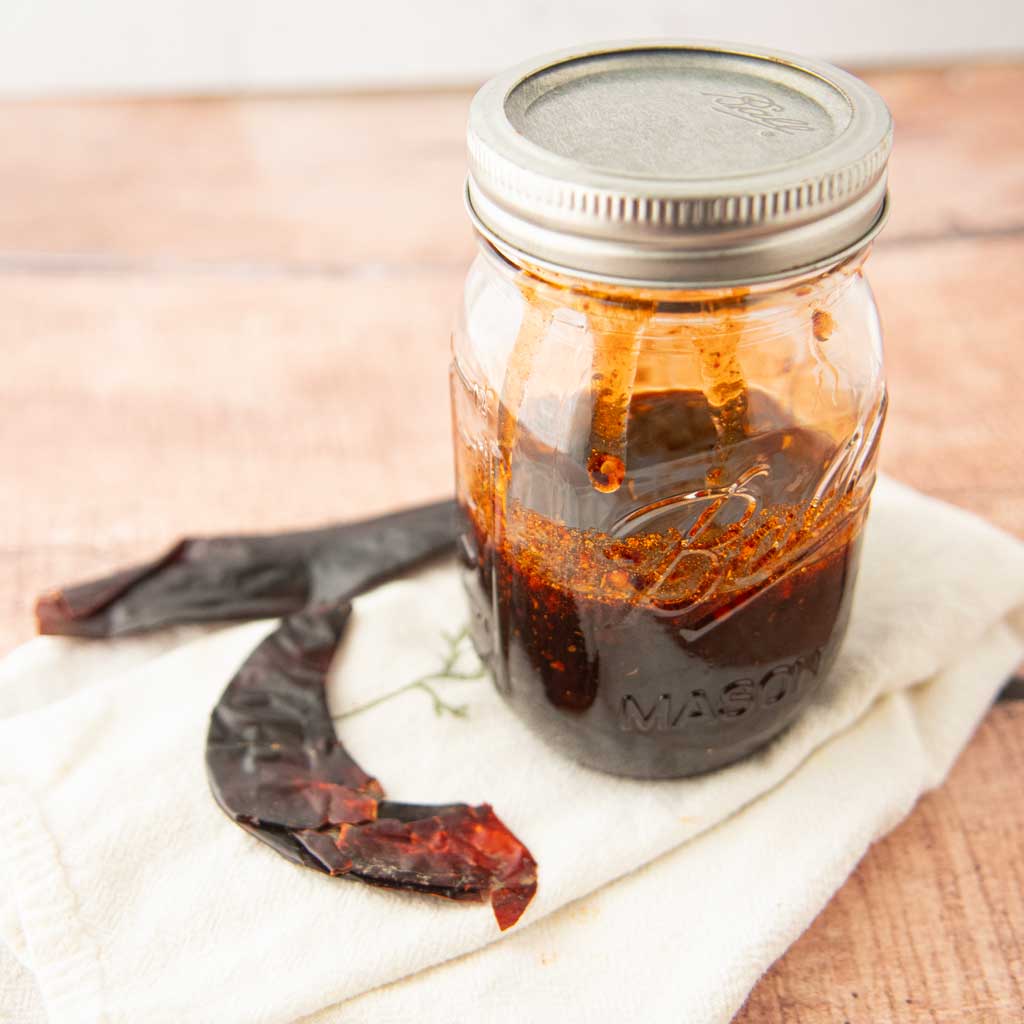 hot honey in jar with chiles