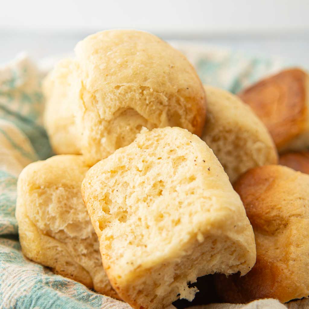 closeup of crockpot dinner rolls