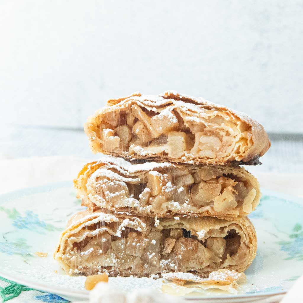 slices of strudel stacked on plate