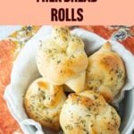 buttermilk milk bread rolls in bowl, text overlay