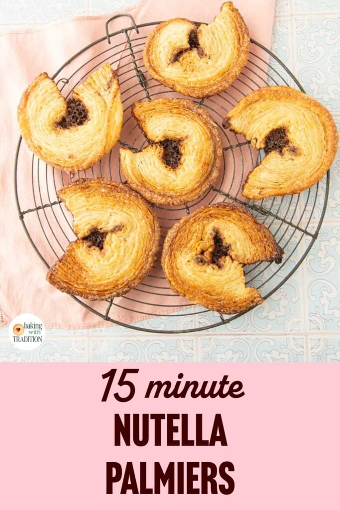 nutella palmiers on wire rack, text overlay