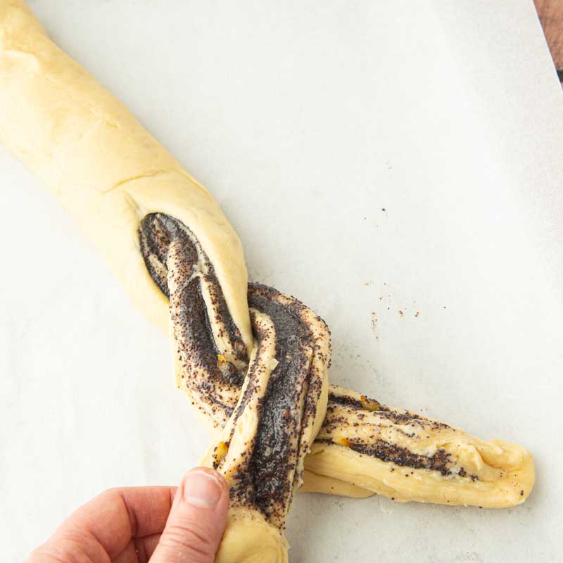 twisting dough for babka