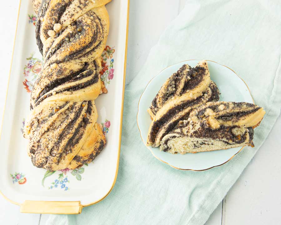 poppy seed babka on plates