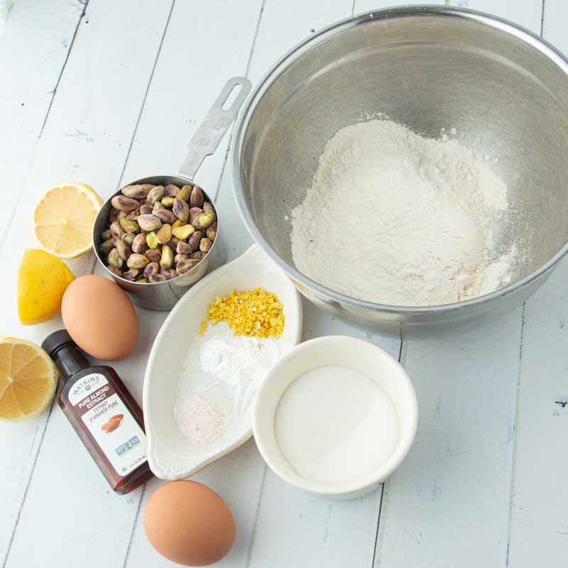 ingredients for lemon pistachio biscotti