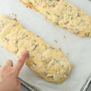 logs of biscotti after baking