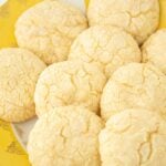 closeup of lemon crinkle cookies on plate