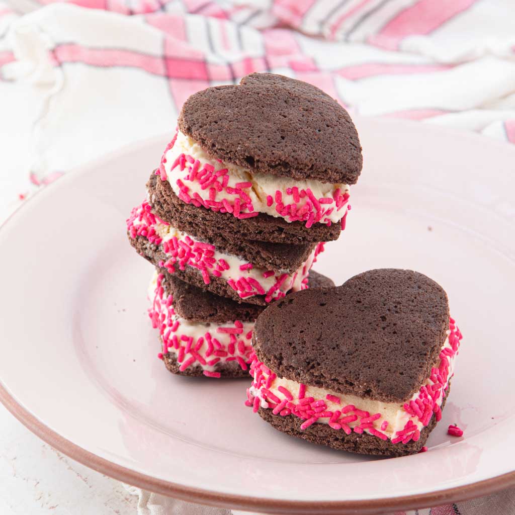 Valentine's day ice cream sandwiches on plate