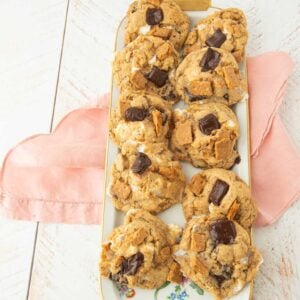 smores cookies on plate with napkin